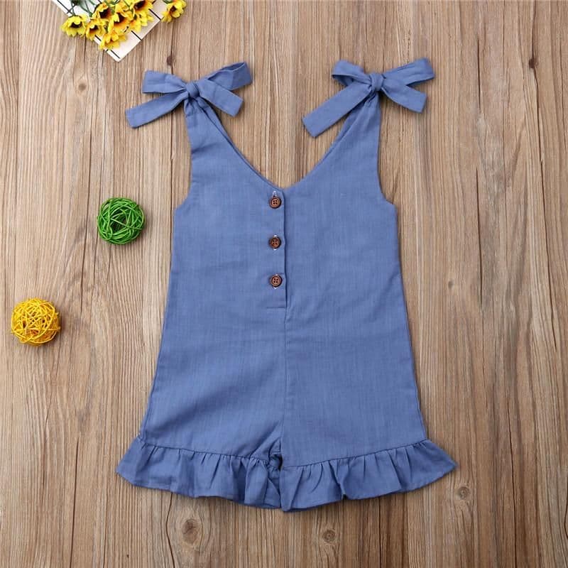 image-Linen Romper with Ruffles for Kids