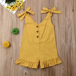 image-Linen Romper with Ruffles for Kids