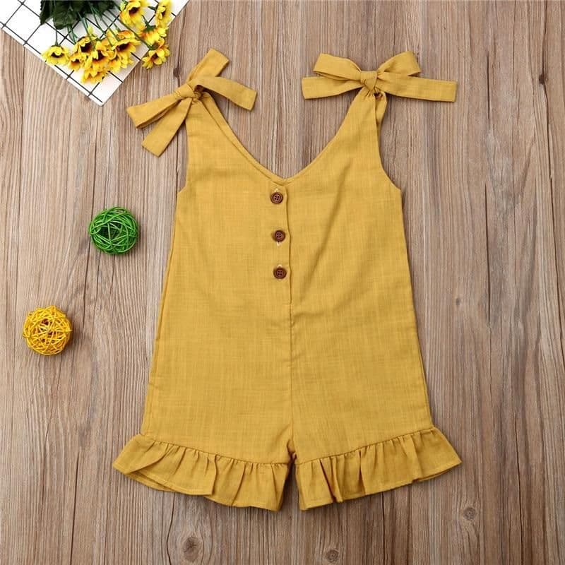 image-Linen Romper with Ruffles for Kids