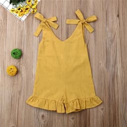 image-Linen Romper with Ruffles for Kids