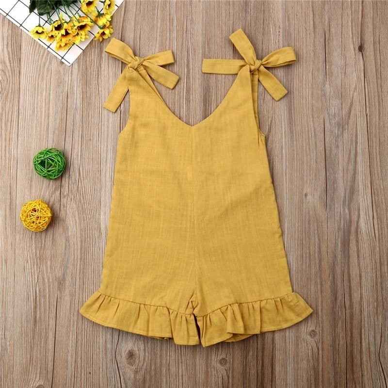 image-Linen Romper with Ruffles for Kids