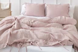 image-Pale Pink linen duvet cover with ties