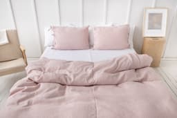 image-Pale Pink linen duvet cover with ties