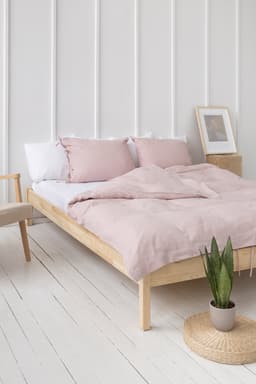 image-Pale Pink linen duvet cover with ties