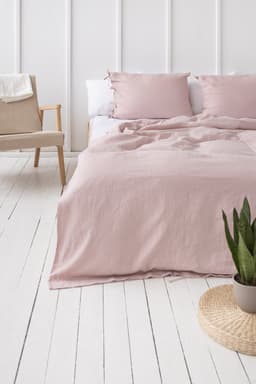image-Pale Pink linen duvet cover with ties