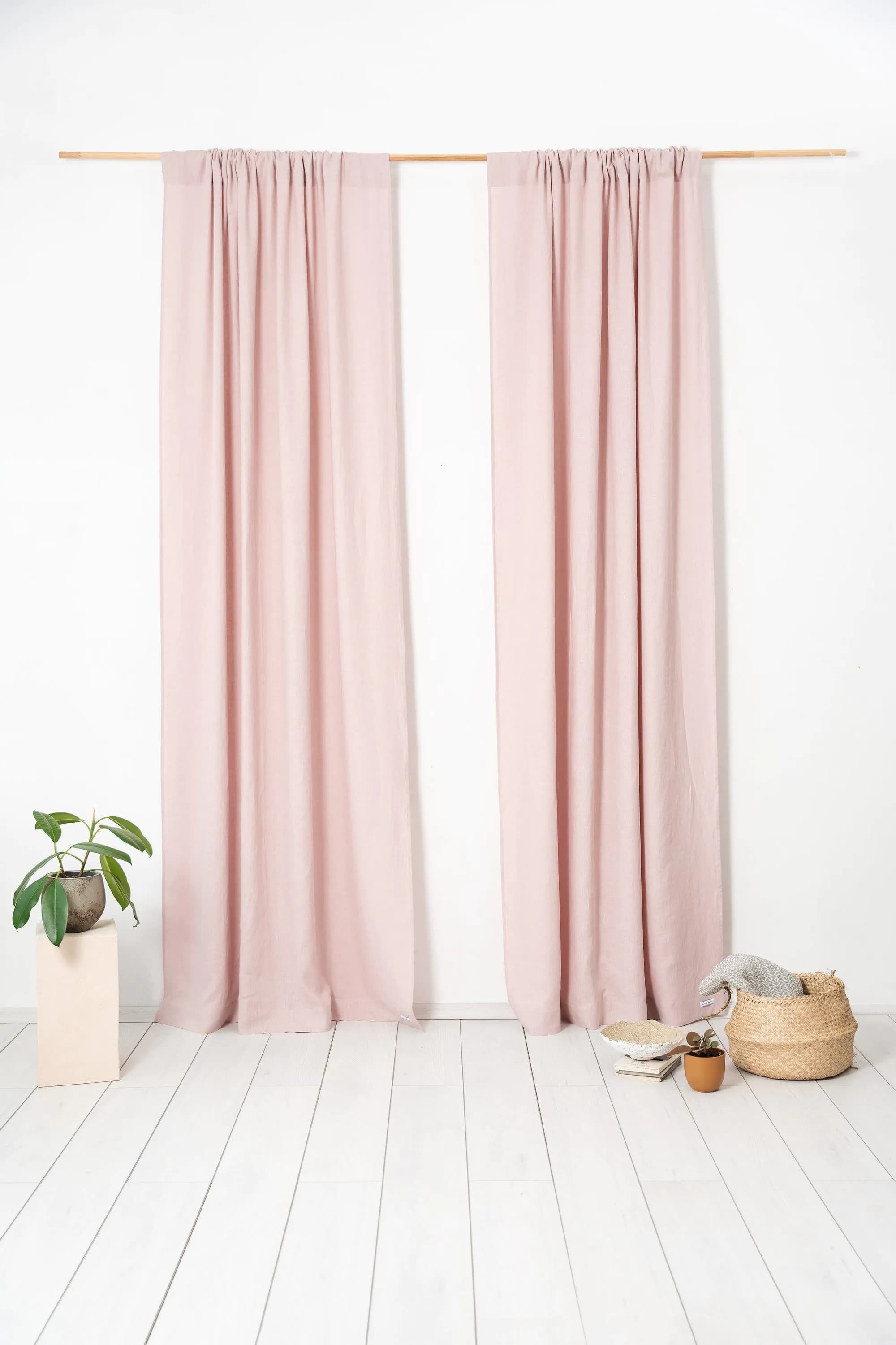 image-Pale Pink linen curtain panel with rod pocket