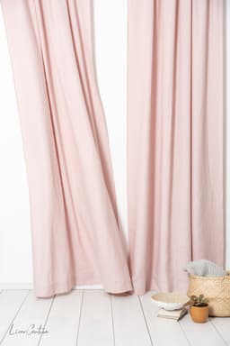 image-Pale Pink linen curtain panel with rod pocket