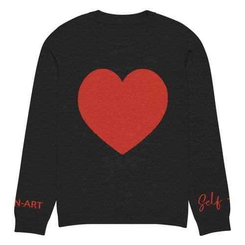 image-Heart - Knitted crew neck sweater BLACK