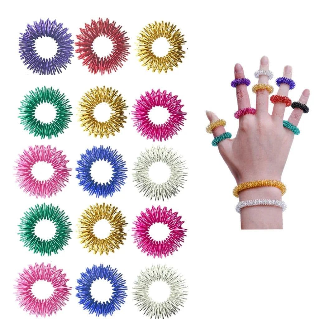 image-MEADE Spiky Sensory Finger Rings - Stress Relief Fidget Toys - 10PCS Set