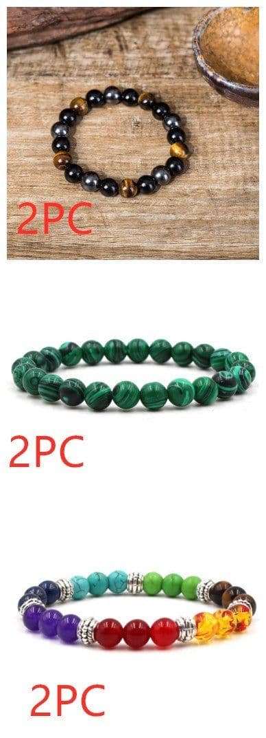 image-Classic Black Matte Green Malachite Bracelets Suitable Women Men Elastic Strand Jewelry