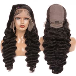 image-Human Hair Loose Deep Lace Frontal Wigs 13x4 Headgear