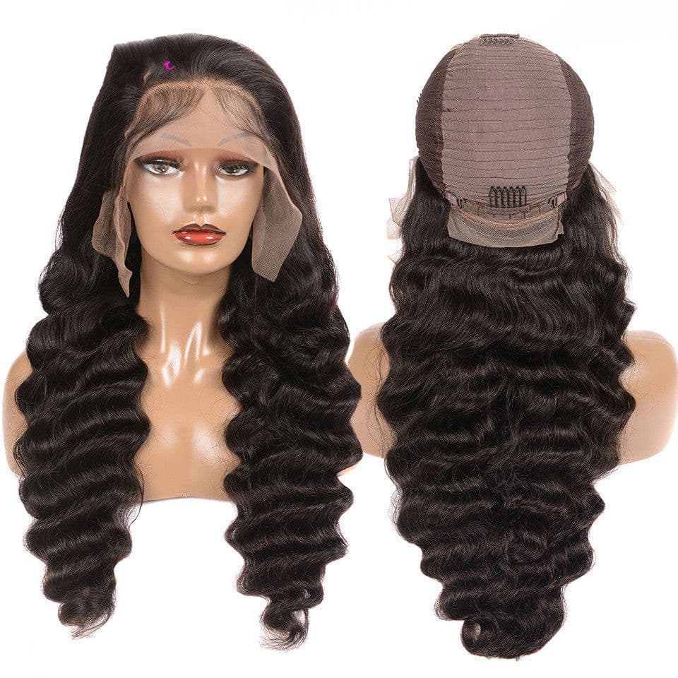 image-Human Hair Loose Deep Lace Frontal Wigs 13x4 Headgear