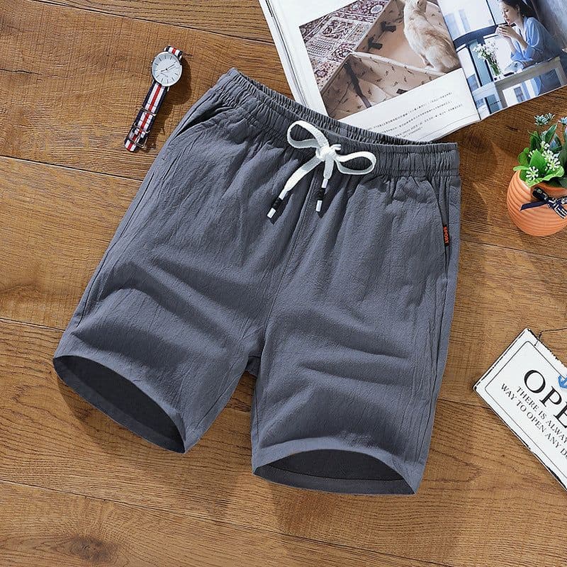 image-Men's Casual Shorts - Dark Gray Cotton Linen 9XL