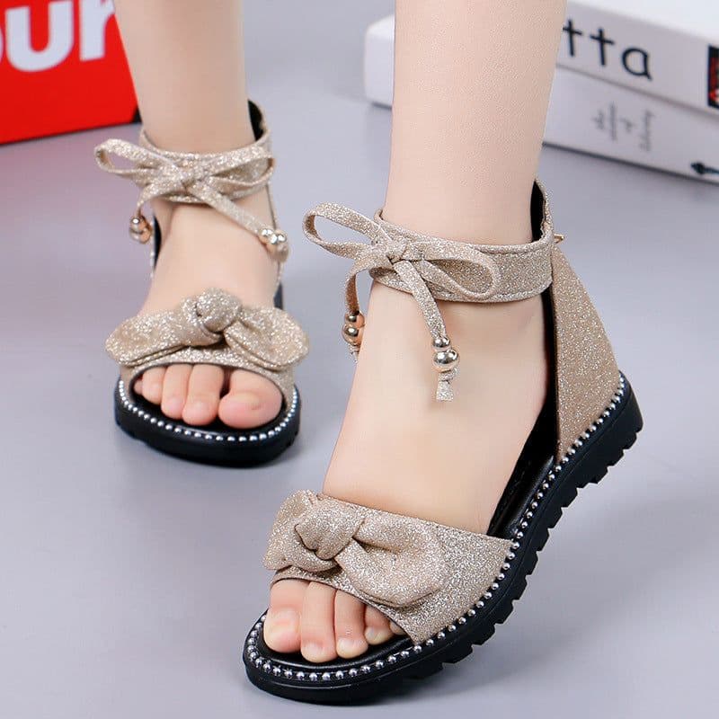 image-Girls Roman Sandals - Pink Bow Velcro Soft Sole