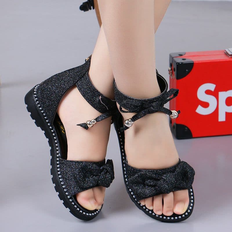 image-Girls Roman Sandals - Pink Velcro Bow