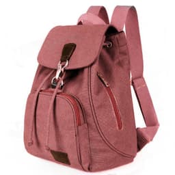 image-Trendy Retro Canvas Backpack, Rose Red, 20-35L, Unisex, Wear-Resistant