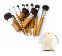 image-Bamboo Handle Makeup Brushes Set with Bag Professional Cosmetics Brush