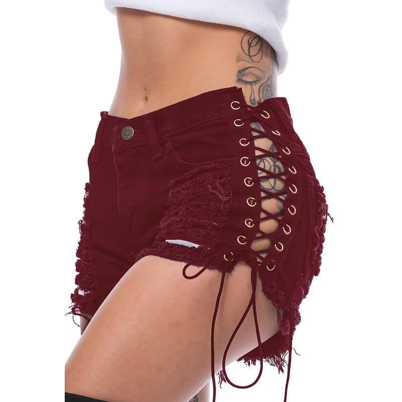 image-Bandage Shorts Womens Cotton Shorts Summer Pants Fashion Sexy Jeans