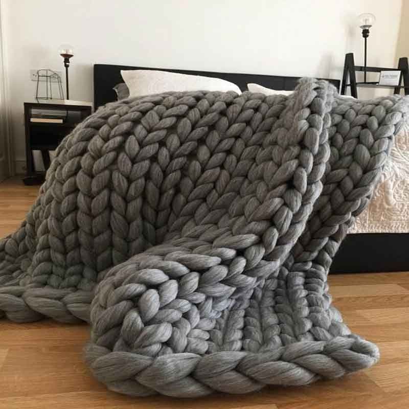 image-Chunky Knit Blanket 120*150cm Hand Woven Coarse Line Blankets Fashion