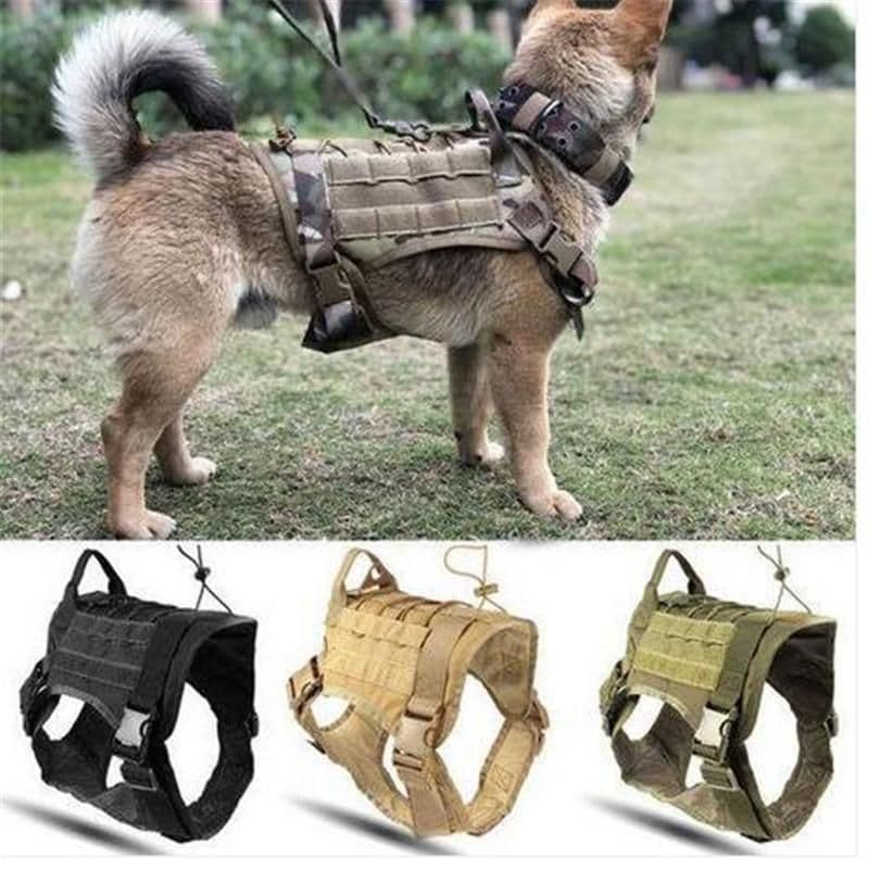 image-Police K9 Tactical Training Dog Harness Military Adjustable Molle