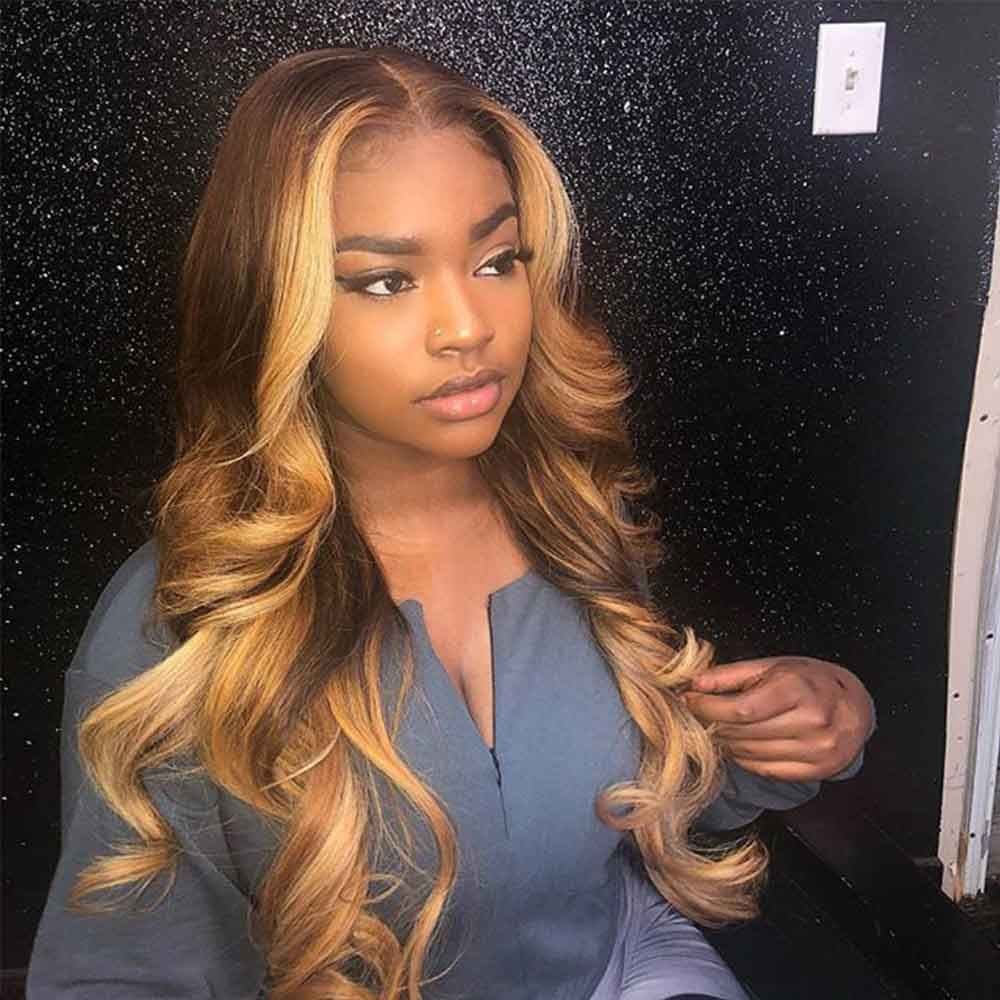 image-Full Lace Human Hair Wigs Colored Lace Frontal Wig Wavy 13x4 Lace