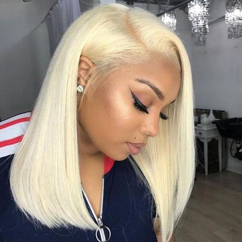 image-613 Blonde Short Bob Wigs Lace Front Human Hair Wigs Soft Pre Plucked