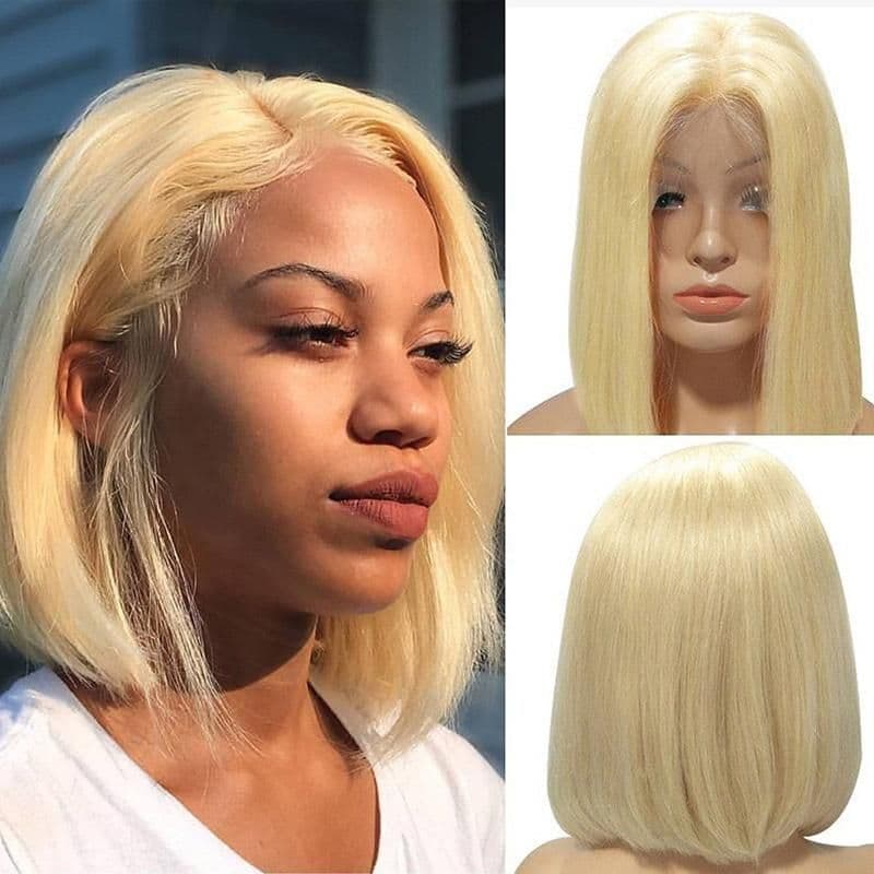 image-613 Blonde Short Bob Wigs Lace Front Human Hair Wigs Soft Pre Plucked