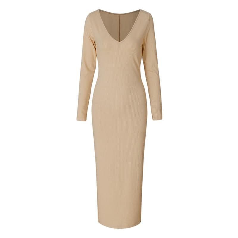 image-2019 Winter Knitted Sweater Dress Women Off Shoulder Midi Sexy Bodycon
