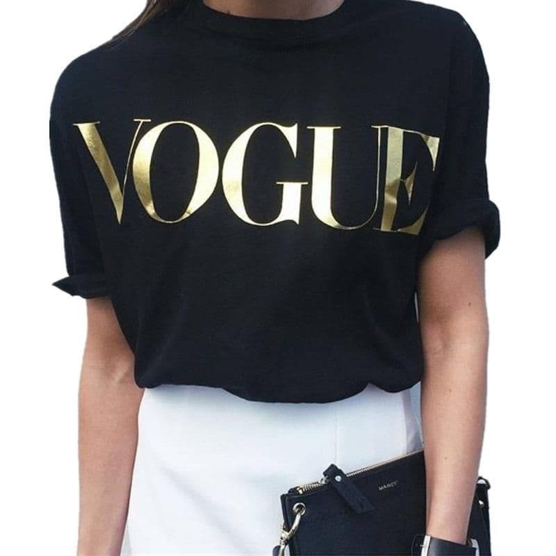 image-Fashion t shirts for women t-shirt gold VOGUE letter women Short