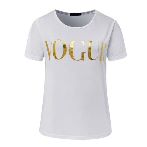 image-Fashion t shirts for women t-shirt gold VOGUE letter women Short