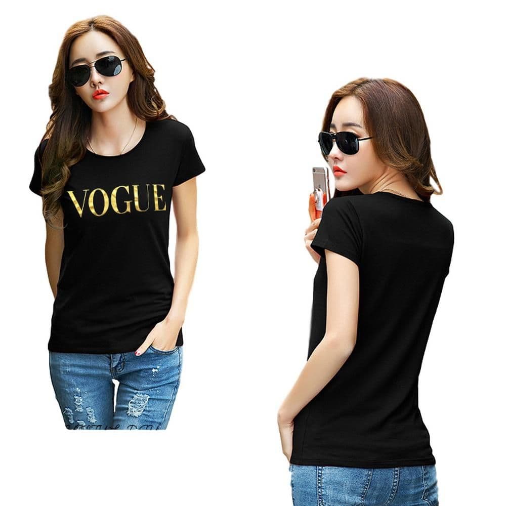 image-Fashion t shirts for women t-shirt gold VOGUE letter women Short