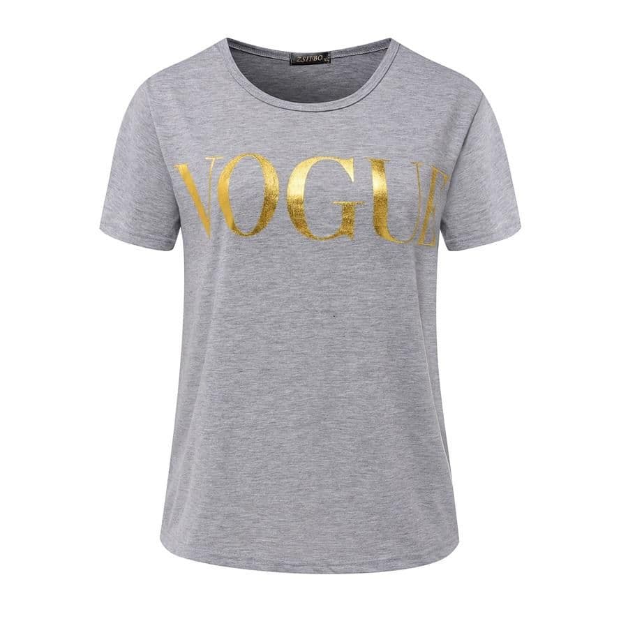 image-Fashion t shirts for women t-shirt gold VOGUE letter women Short