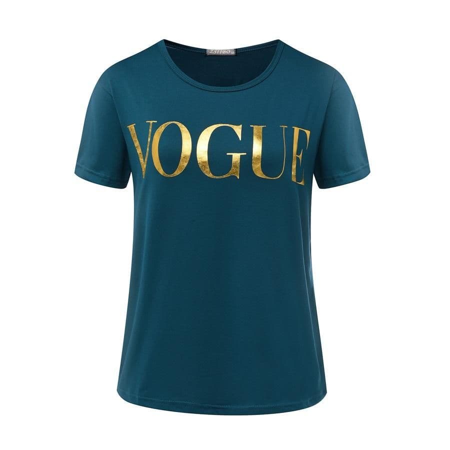 image-Fashion t shirts for women t-shirt gold VOGUE letter women Short