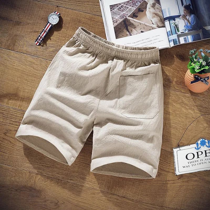 image-Men's Casual Shorts - Dark Gray Cotton Linen 9XL