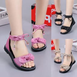 image-Girls Roman Sandals - Pink Bow Velcro Soft Sole