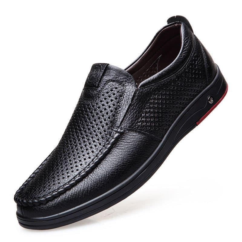 image-2022 Summer Business Leather Shoes Soft Leather Dad Shoes Men's Hollow Hole Shoes Middle-aged and Elderly Leather Sandals Casual Shoes Men's Shoes
