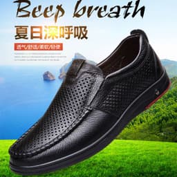 image-2022 Summer Business Leather Shoes Soft Leather Dad Shoes Men's Hollow Hole Shoes Middle-aged and Elderly Leather Sandals Casual Shoes Men's Shoes