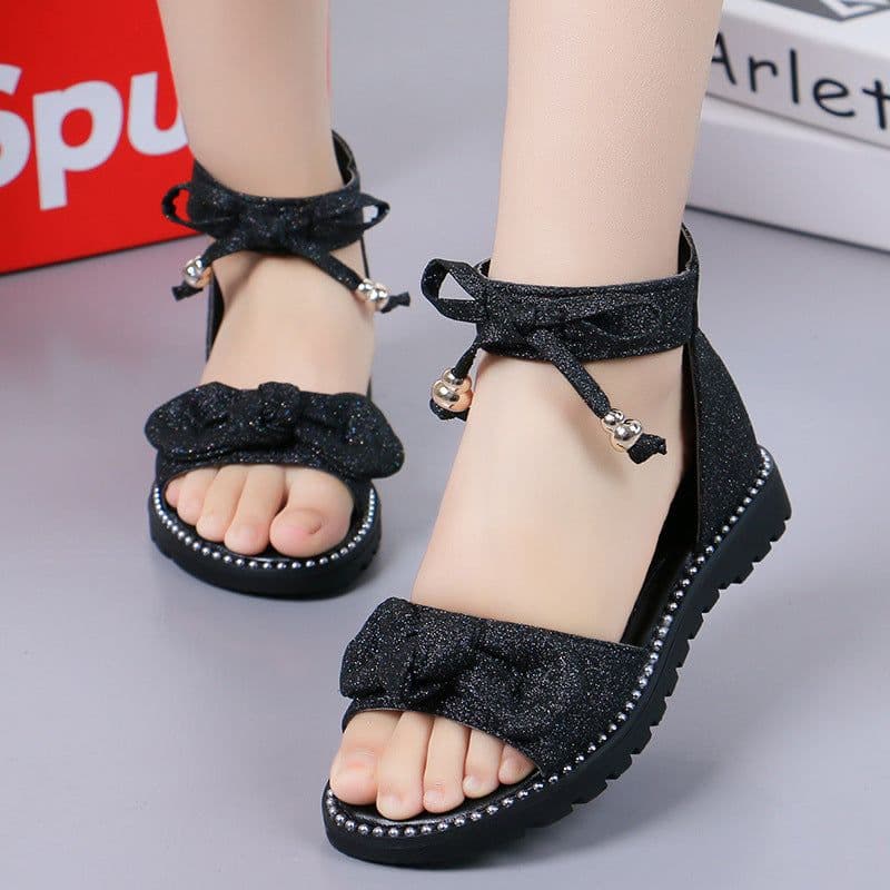 image-Girls Roman Sandals - Pink Bow Velcro Soft Sole