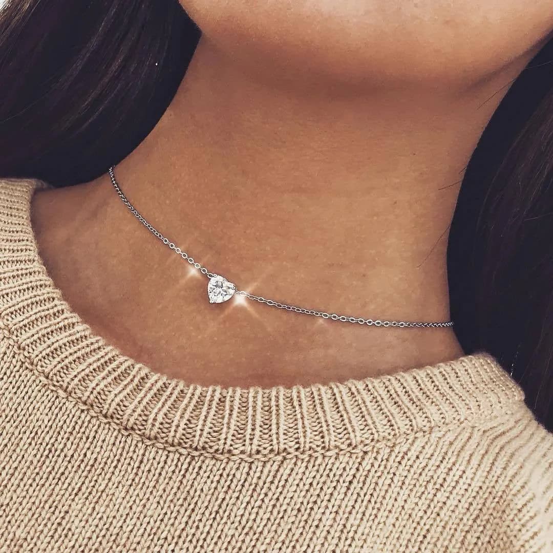 image-Peach Heart Zircon Necklace Lover Gift A97 Europe US Japan