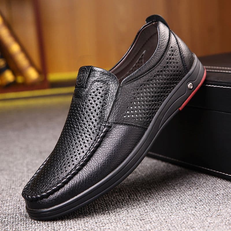image-2022 Summer Business Leather Shoes Soft Leather Dad Shoes Men's Hollow Hole Shoes Middle-aged and Elderly Leather Sandals Casual Shoes Men's Shoes