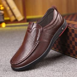 image-2022 Summer Business Leather Shoes Soft Leather Dad Shoes Men's Hollow Hole Shoes Middle-aged and Elderly Leather Sandals Casual Shoes Men's Shoes