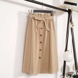 image-Long Yellow A-line Skirt, Street Hipster Floral Bud Design, Washed Cotton