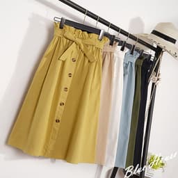 image-Long Yellow A-line Skirt, Street Hipster Floral Bud Design, Washed Cotton