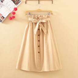 image-Long Yellow A-line Skirt, Street Hipster Floral Bud Design, Washed Cotton