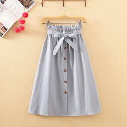 image-Long Yellow A-line Skirt, Street Hipster Floral Bud Design, Washed Cotton