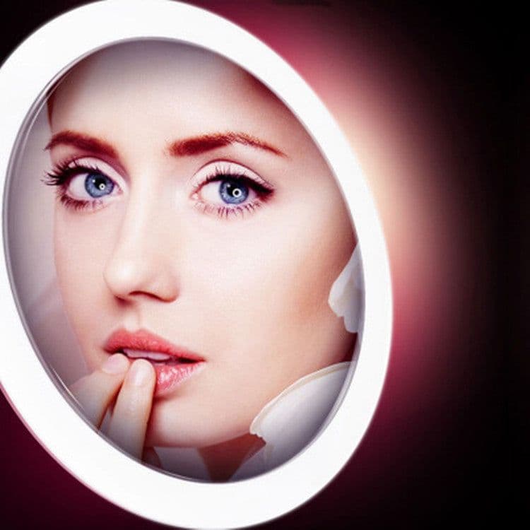 image-Mini LED Makeup Mirror - Portable Folding Round