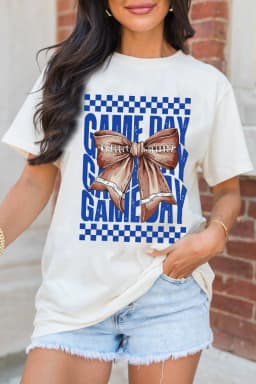 image-White Rugby Bowknot Game Day Graphic Tee