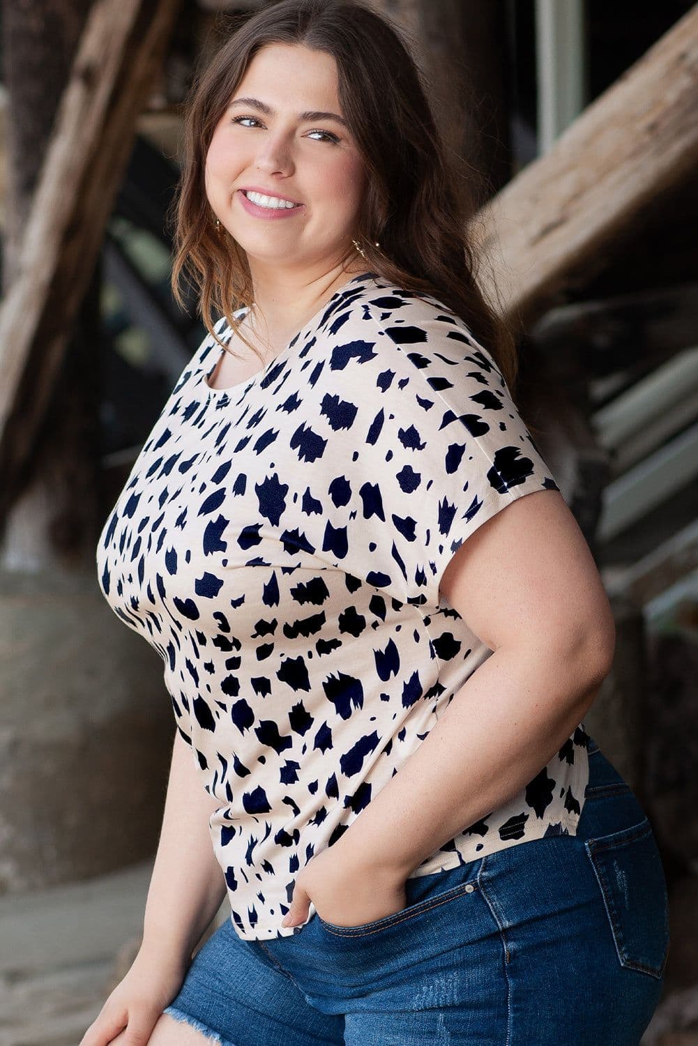 image-Plus Size Khaki Leopard Print Top - Twist Open Back