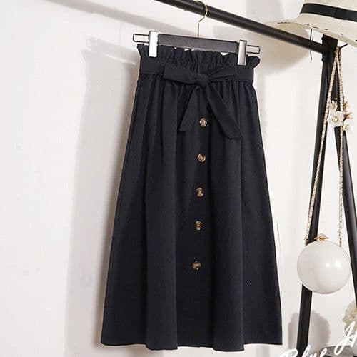 image-Long Yellow A-line Skirt, Street Hipster Floral Bud Design, Washed Cotton