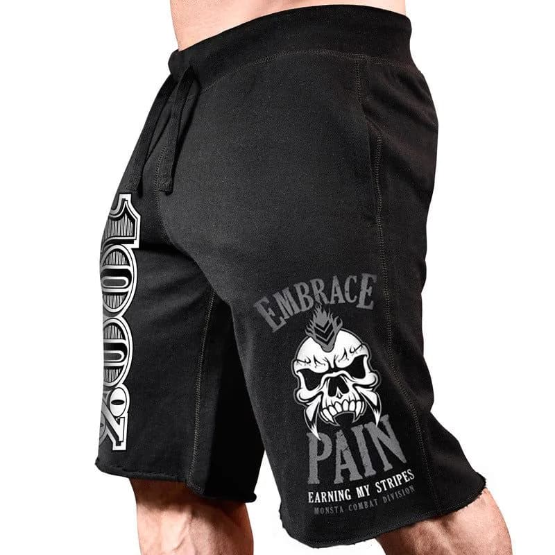 image-Muscle fitness brothers men's sports running leisure personality big printing cotton stretch shorts one drop
